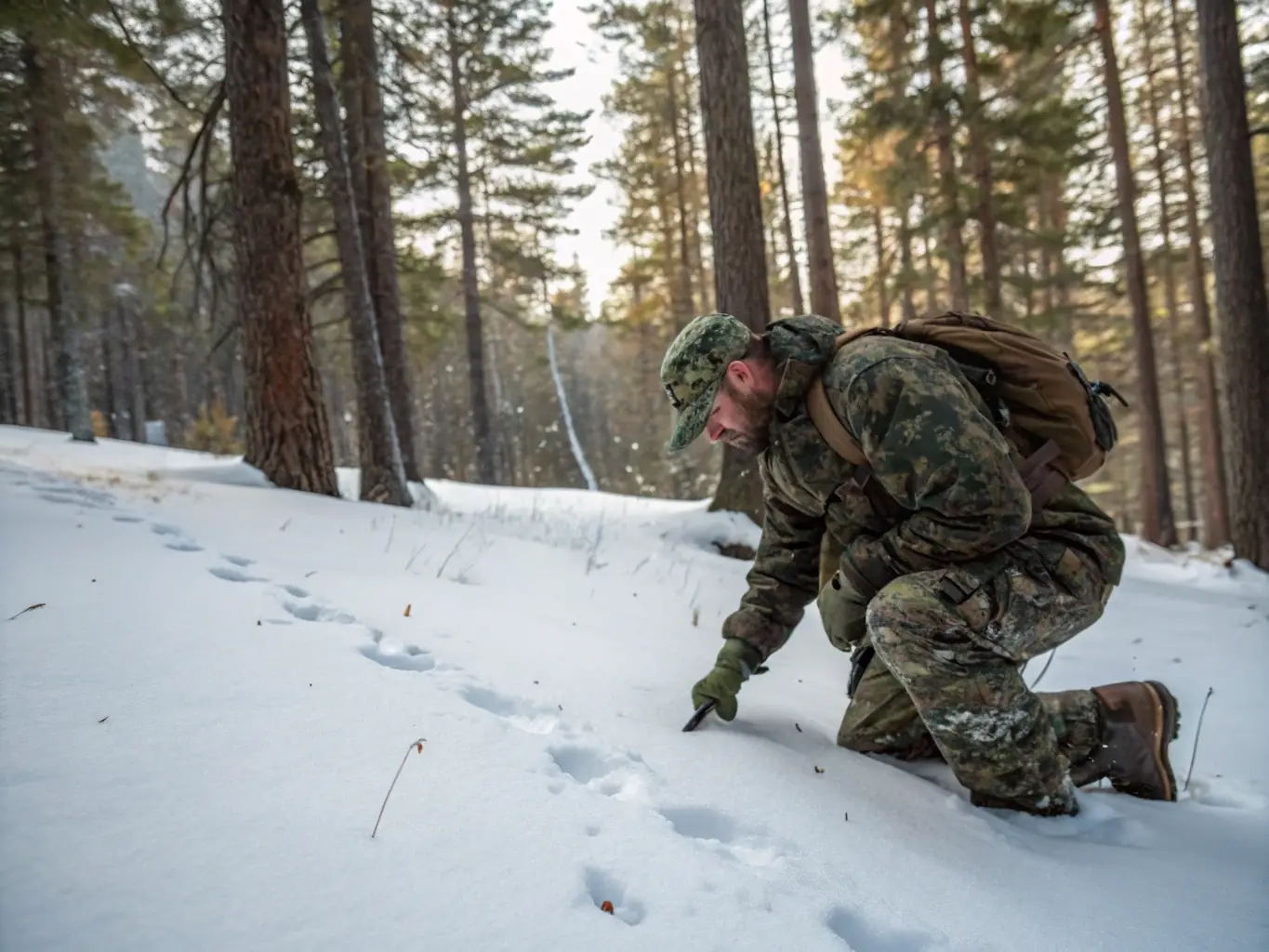A hunter participating in a game management activity, such as tracking or monitoring wildlife populations in the Trévol area.